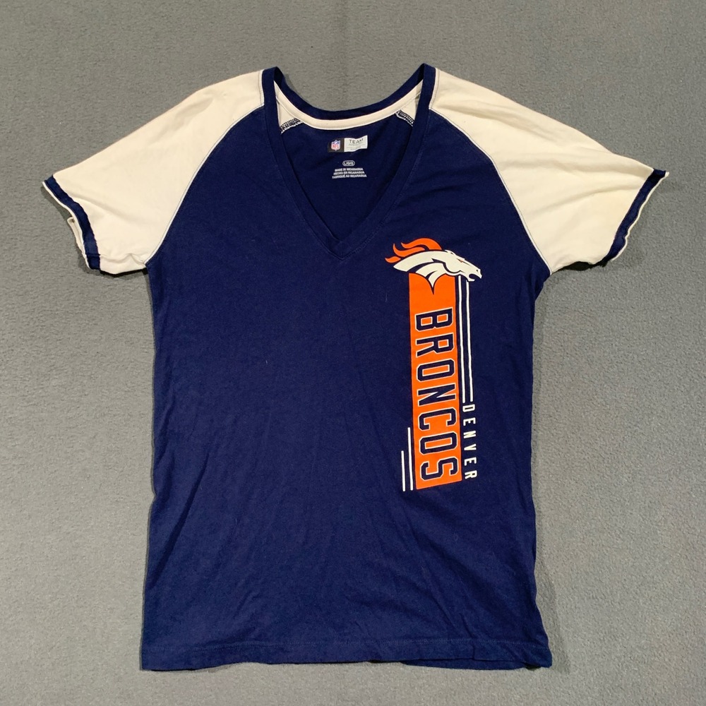 Denver Broncos NFL Womens T Shirt Size Large V Neck Team Apparel Football Cotton
